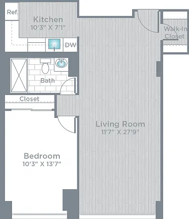 Floor plan 1 Bed 1 Bath_710A