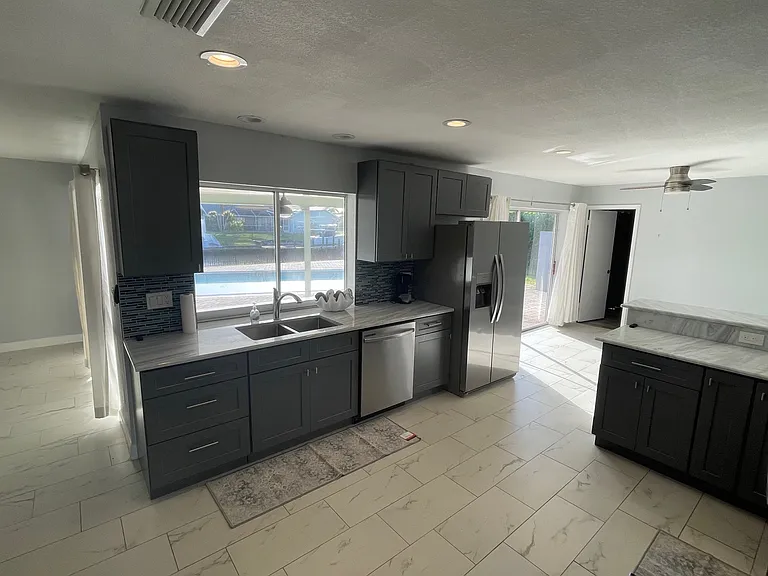 Kitchen with pass through window