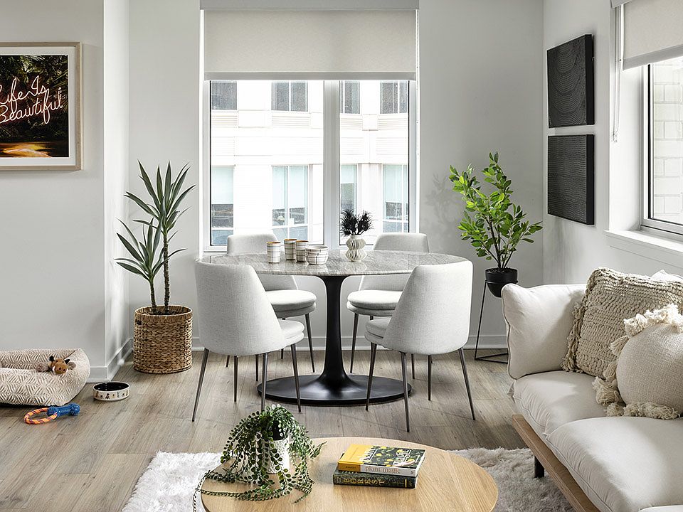 Apartment Living Room with wood floors.