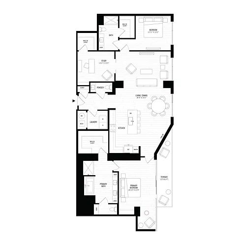Floor plan 2 Bed/2.5 Bath Den-P4