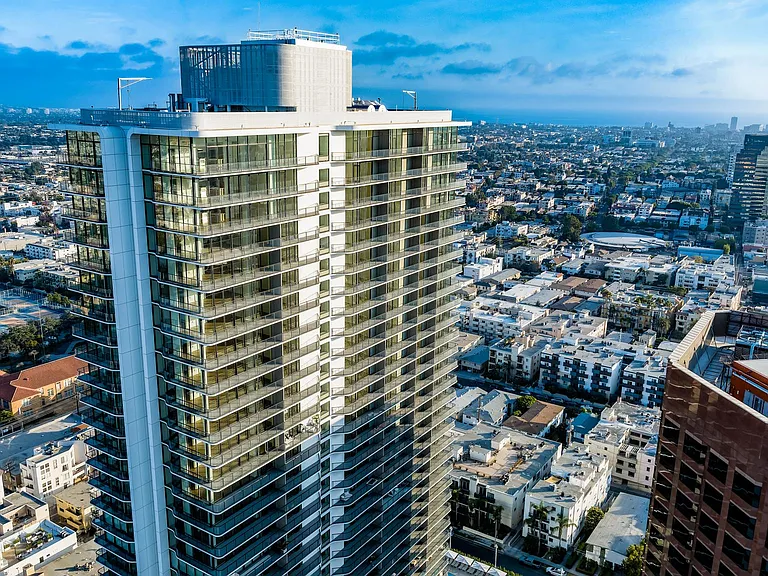 The Landmark Los Vegas aerial view of 34-floor skyscraper in West LA