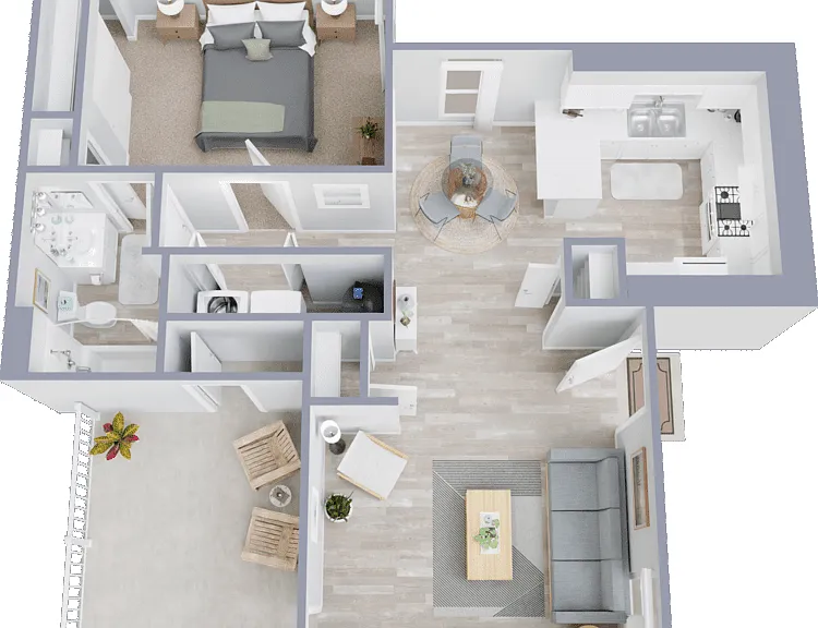 1 Bed 1 Bath Floorplan Diagram