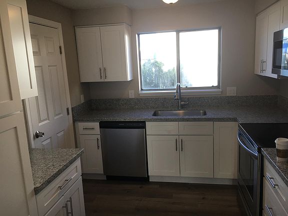 New cabinets, counters, appliances and sink.