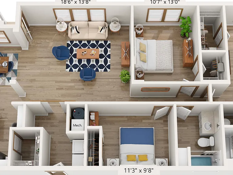 Well-designed open floor plan offering seamless flow between kitchen, dining, and living areas, with a split-bedroom layout for added privacy and functionality.