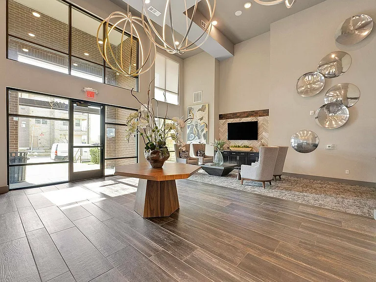 Stylish lobby entrance at Discovery Park in Denton, TX