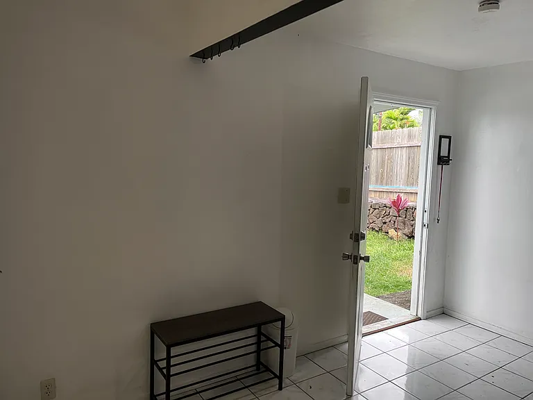 front door and driveway lawn area