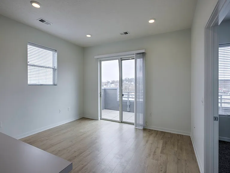 Balcony view from inside a unit at The Rise.