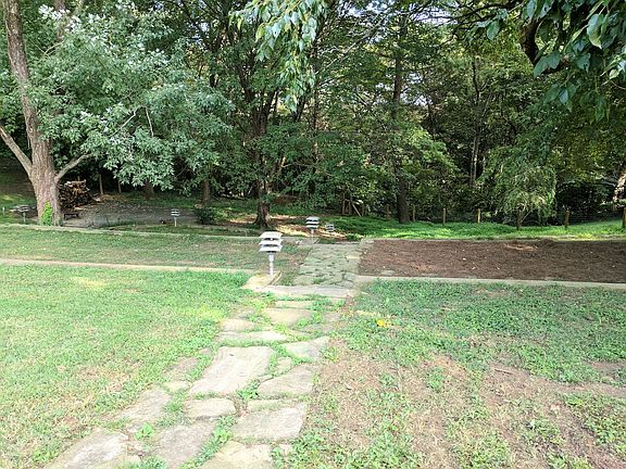 Backyard, flagstone pathway.