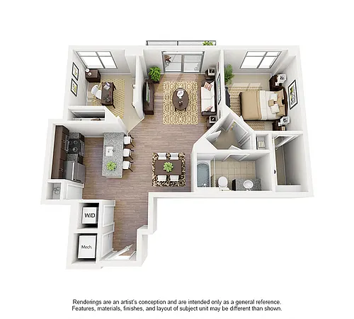 Floor plan 1 Bed/1 Bath Den-B02