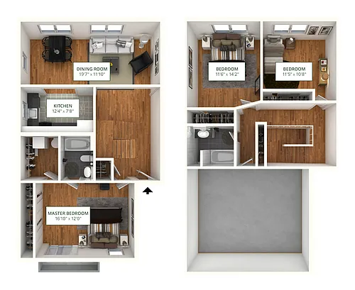 Floor plan 3BR 2BA (1200 SF)