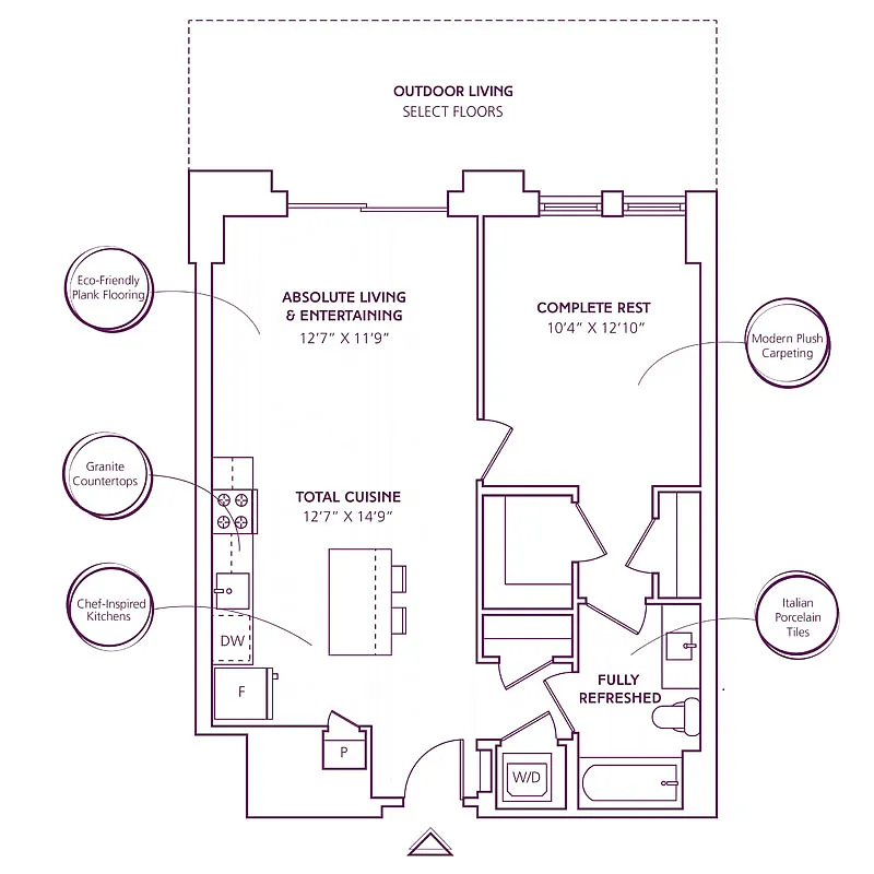Floor plan 1 Bed - 1 Bath | A09