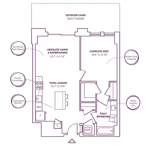 Floor plan 1 Bed - 1 Bath | A09