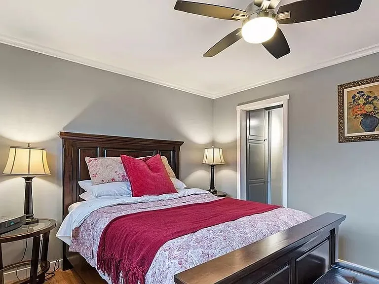 Master bedroom suite - formerly 2 bedrooms, now contains bedroom. very large walk-in closet with custom storage systems and very large luxurious bathroom with large tub, shower, vanity, separate cubicle for toilet.