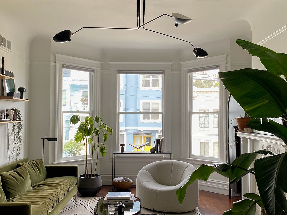 Living room with North-facing windows.