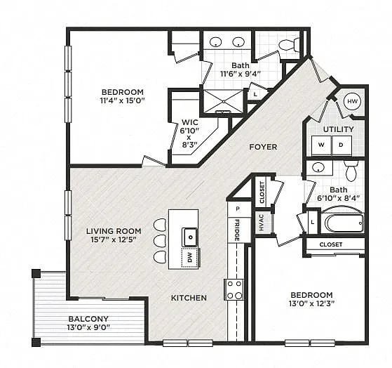 Floor plan 2 Bed/2 Bath-D3-2