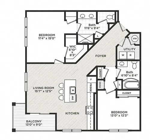Floor plan 2 Bed/2 Bath-D3-3