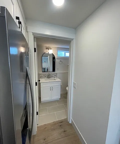 Full size/full depth 36" wide refrigerator freezer, stainless steel with water/ice in the door-brand new