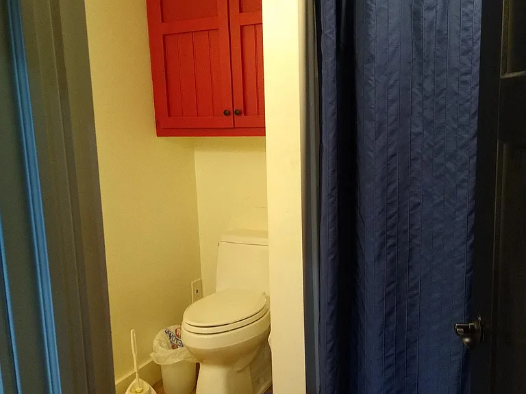 Small Bathroom with shower adjacent to living space