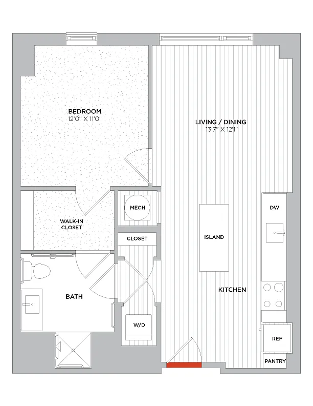Floor plan 1 Bed/1 Bath-A03b Type A West