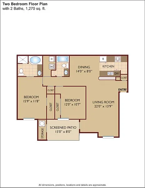 Floor plan $1.34/sq.ft. - Two Bedroom/ Two Bath