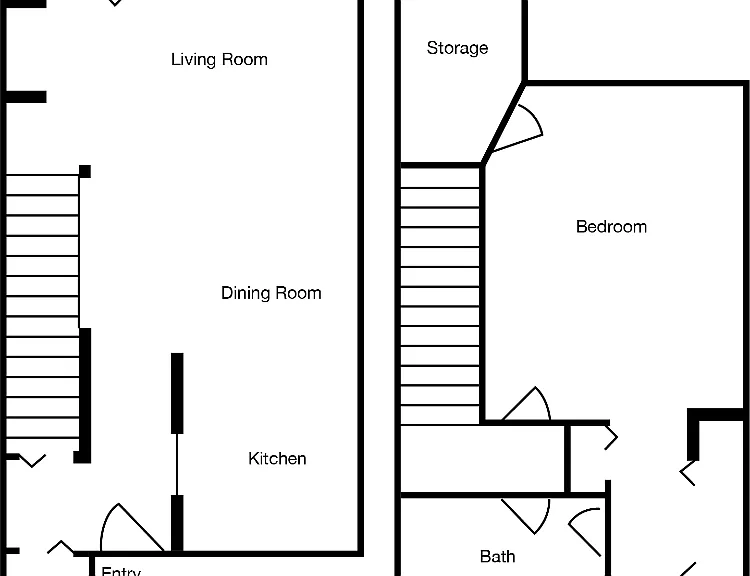 1 Bedroom 1 Bathroom Townhome Floorplan Diagram