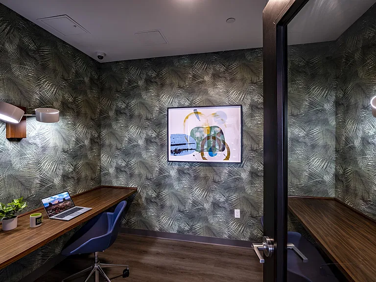 Private Work Pod With Computer On Built In Desk