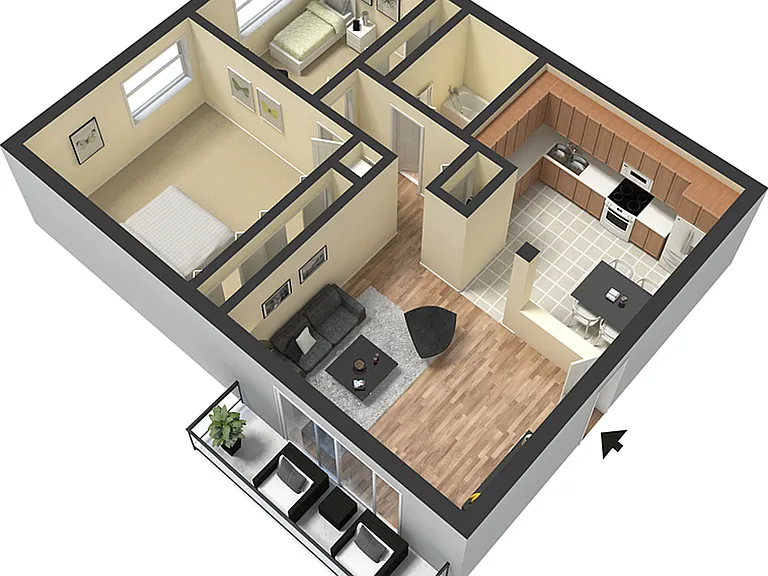 2 Bedroom 1 Bath with Furniture 2 Bedroom 1 Bath with Furniture