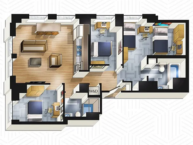 Floor plan 3x2. Floors 14-18