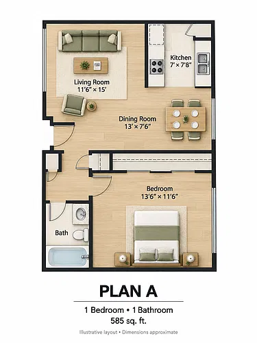 Floor plan 1 Bedroom 1 Bath