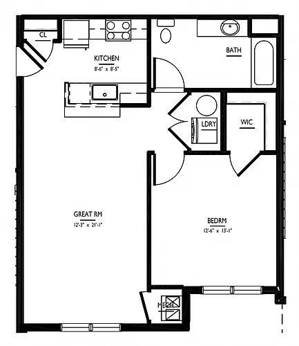 Floor plan 1 Bed/1 Bath-A4 Type A Phase III