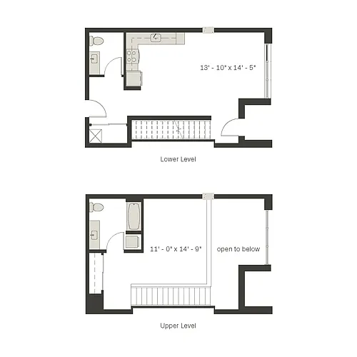 Floor plan 1 Bed/1.5 Bath Townhome-a2.1.5