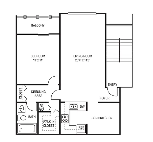 Floor plan A-1 Bedroom 1 Bath