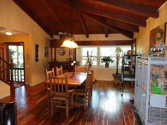 Dining area with beautiful wood vaulted ceilings