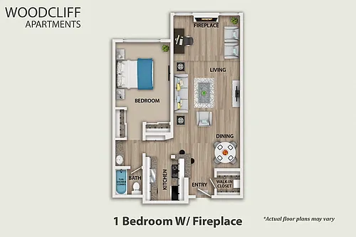 Floor plan 1 Bedroom With Fireplace