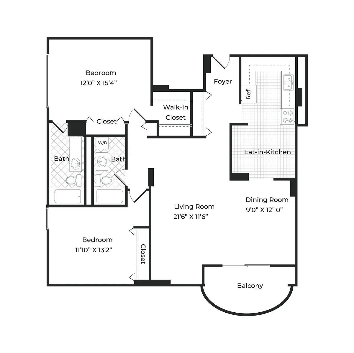 Floor plan 2 Bedroom - 2 Bath