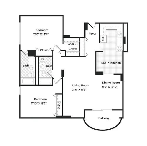 Floor plan 2 Bedroom - 2 Bath