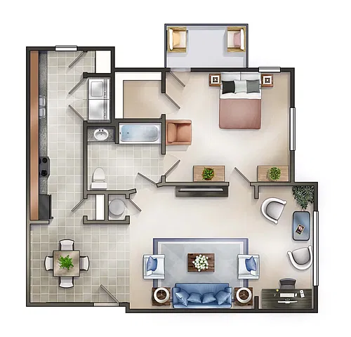 Floor plan The Brown w/SR and Balcony