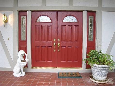 New doors with decorative leaded glass just installed