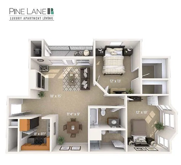 Floor plan 2 Bed 2 Bath Classic