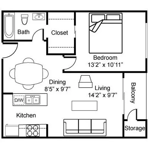 Floor plan 1 Bedroom 1 Bath