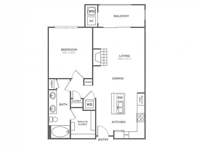 Floor plan 1 Bedroom 1 Bath (785 SF)