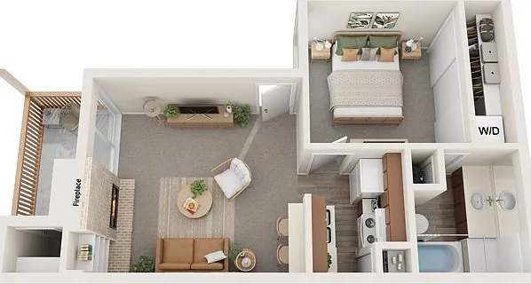 One Bedroom, One Bathroom, 550 sqft, Stackable Washer/Dryer Connections, Patio/Balcony w/Storage, Built-in Bookshelves, Fireplace in select units One Bedroom, One Bathroom, 550 sqft, Stackable Washer/Dryer Connections, Patio/Balcony w/Storage, Built-in Bo