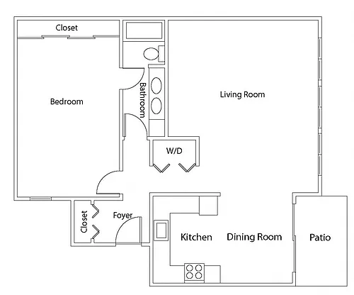 Floor plan 1 Bedroom, 1 Bath Large