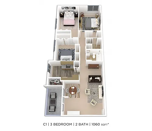Floor plan Three Bedroom w/ Alcove/Den