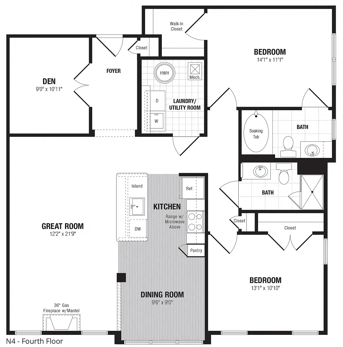 Floor plan 2 Bed/2 Bath Den-N4
