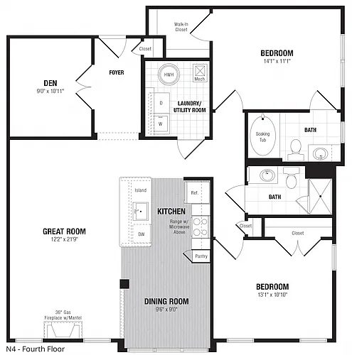 Floor plan 2 Bed/2 Bath Den-N4