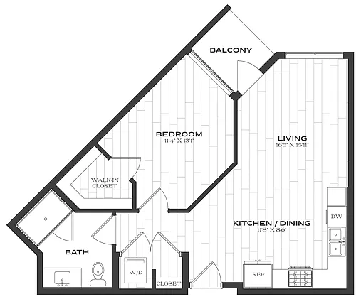 Floor plan 1 Bed/1 Bath-A1