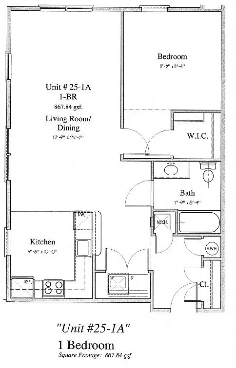 Floor plan 1 bedroom/1 bath