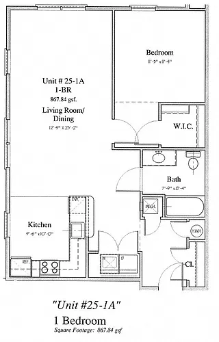Floor plan 1 bedroom/1 bath