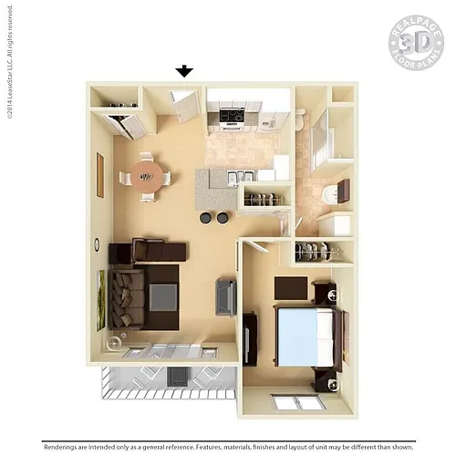 Floor plan Large 1 Bedroom Renovated